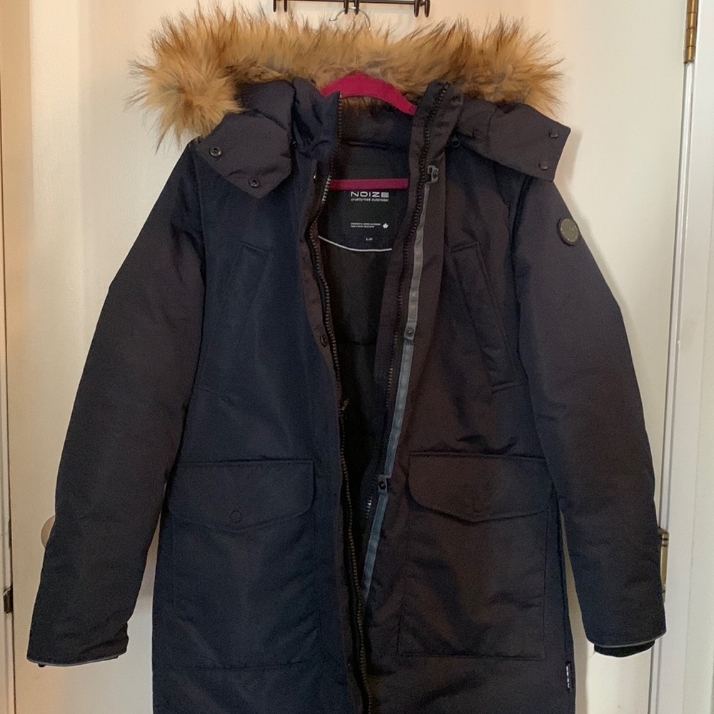 NWT Noize Nora Navy Blue Parka Jacket women’s large vegan outerwear